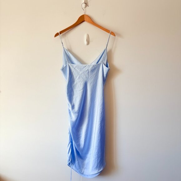 Aritzia Wilfred Sestina Ruched Satin Slip Dress Light Blue Size Large - Picture 6 of 8